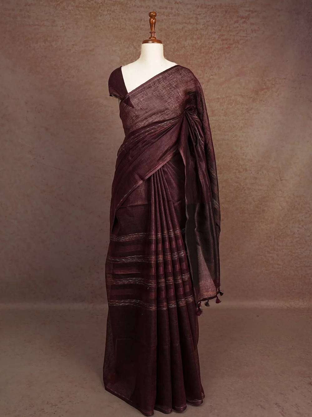 Wine Semi Linen Saree