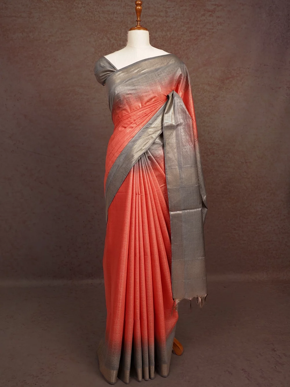 Dark Peach Cotton Silk Saree