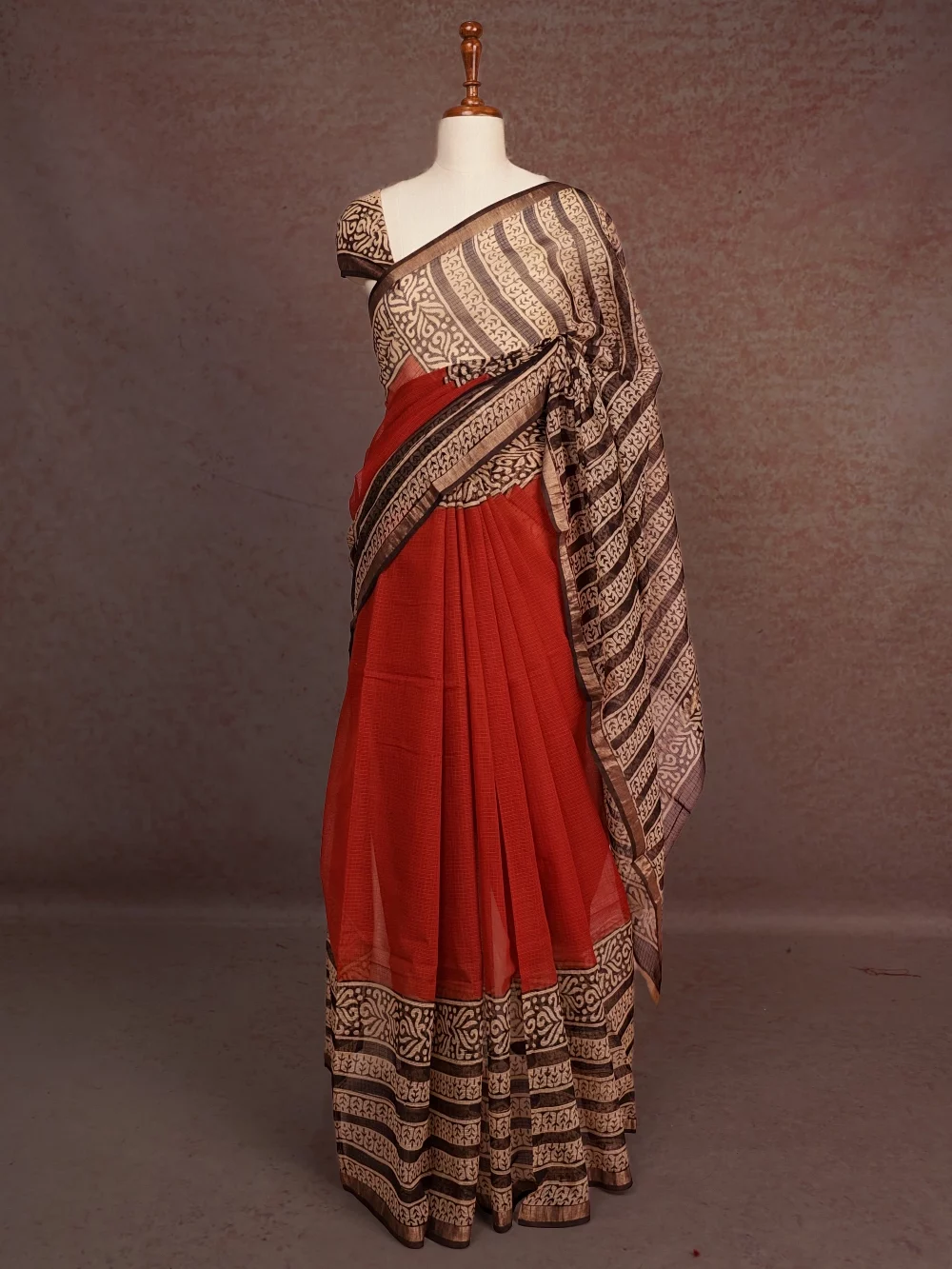 Brick Red Net Kota Saree