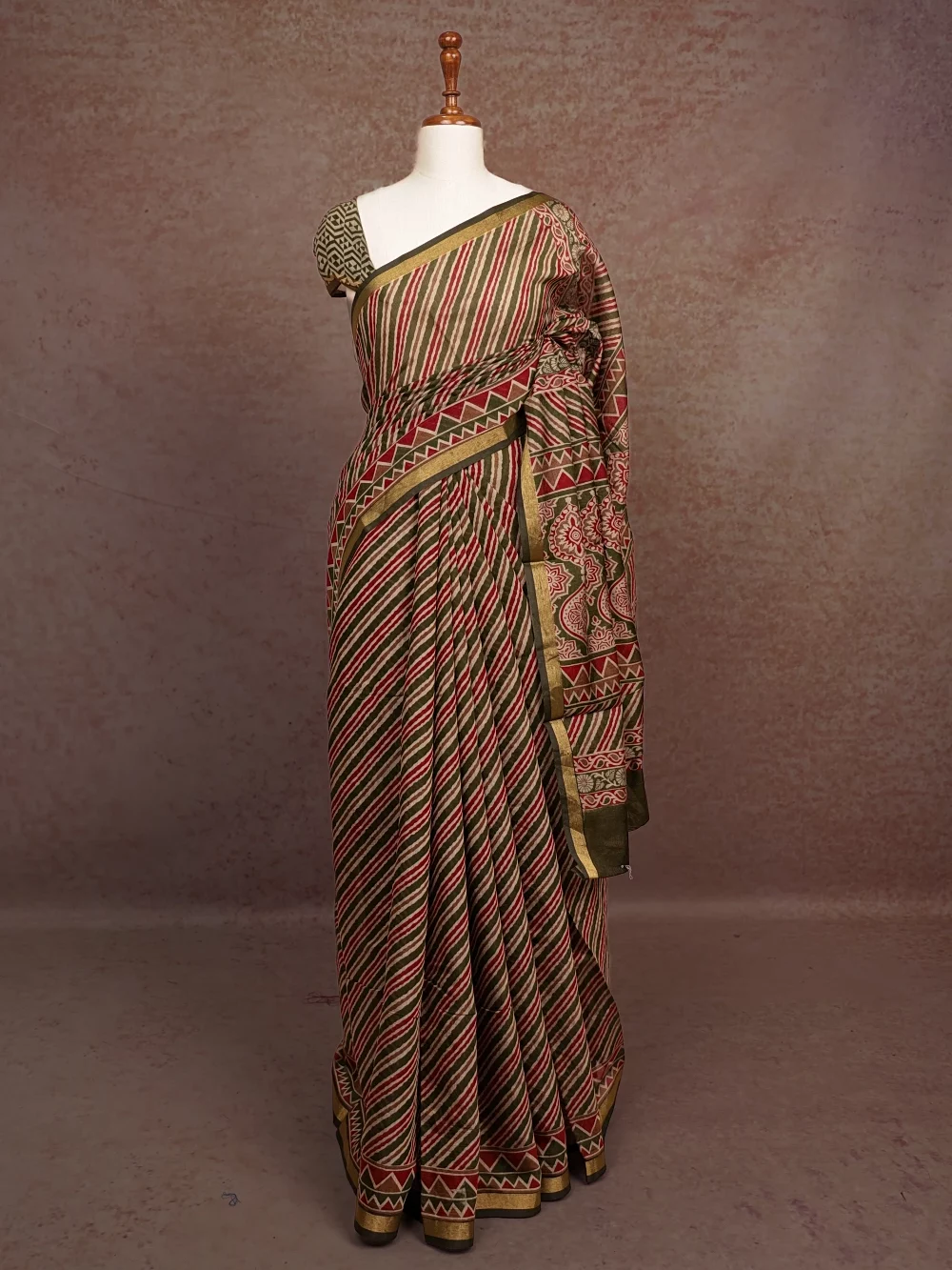 Olive Green Cotton Saree
