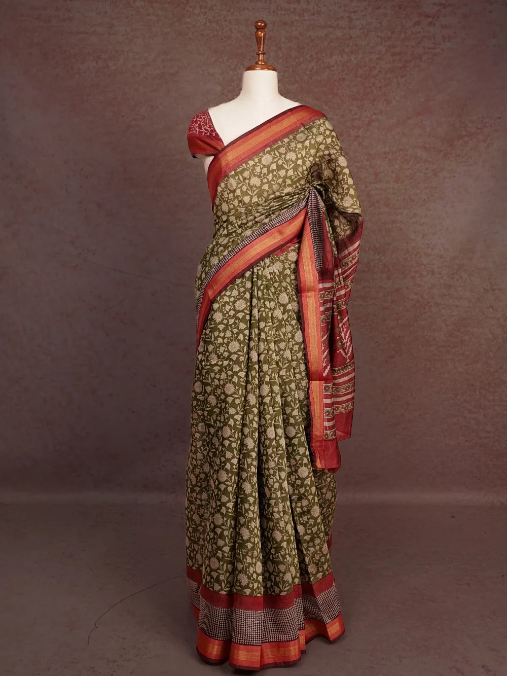 Olive Green Cotton Saree