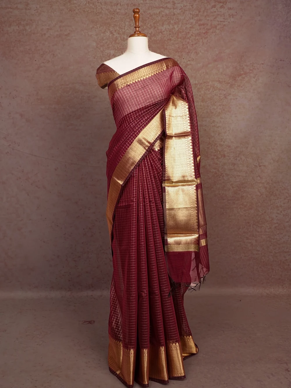 Wine Cotton Silk Saree