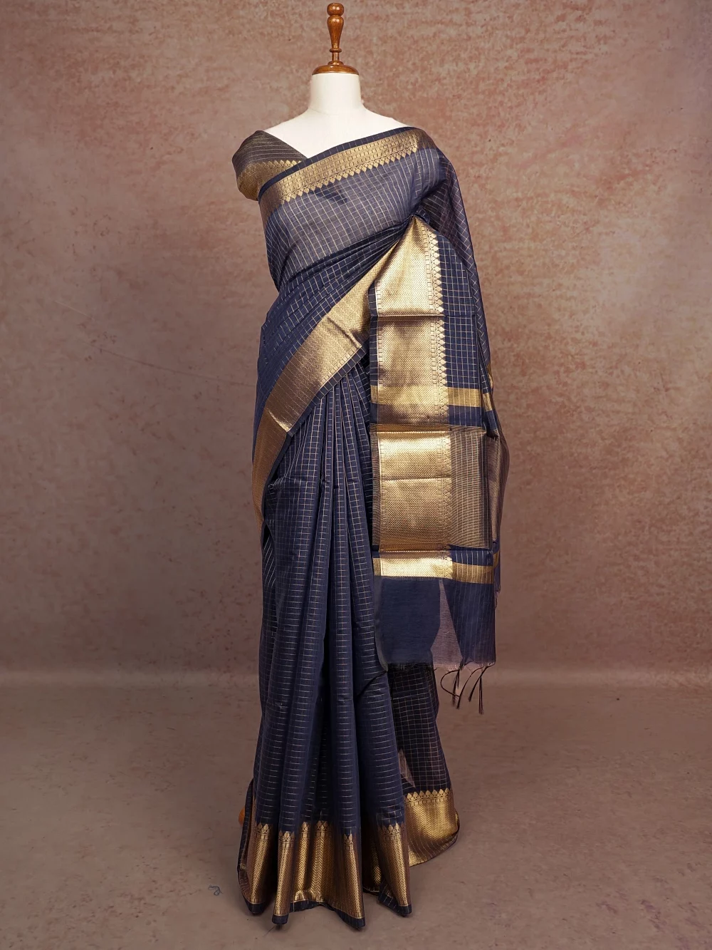 Navy Blue Cotton Silk Saree