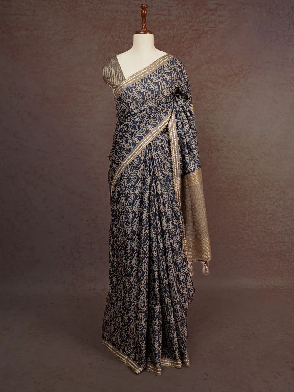 Indigo Blue Tussar Jute Saree