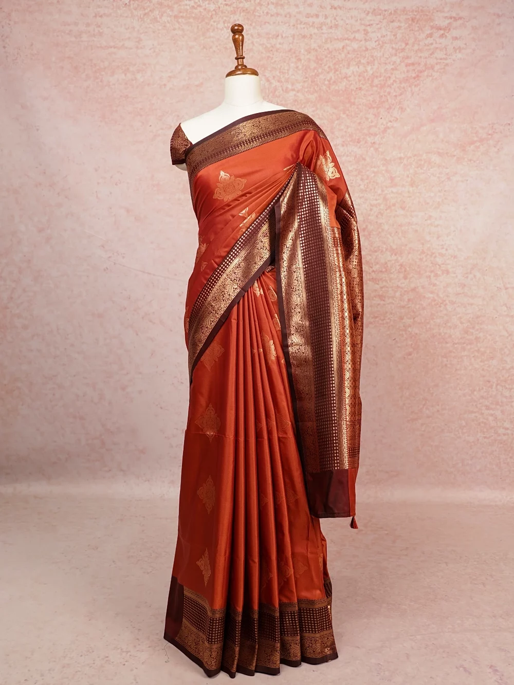 Rust Orange Semi Silk Saree