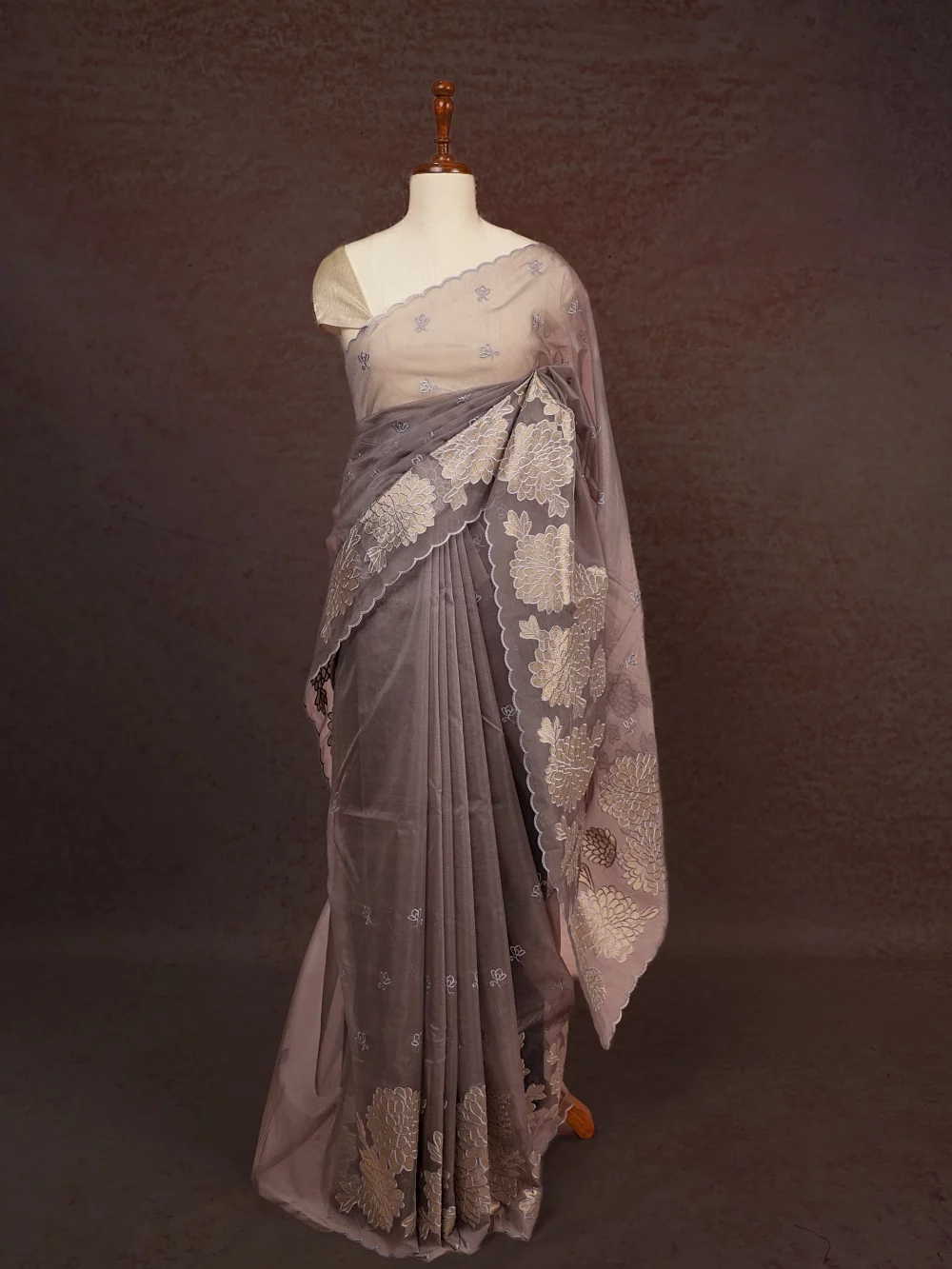 Ash Organza Saree