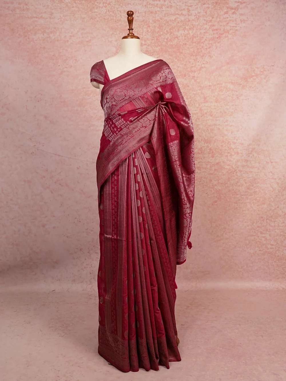 Wine Red Semi Silk Saree