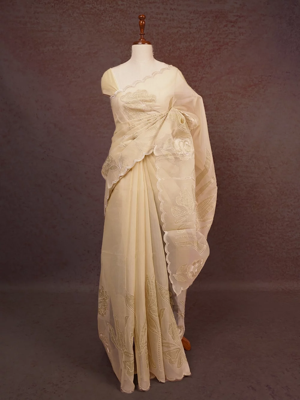Cream Organza Saree