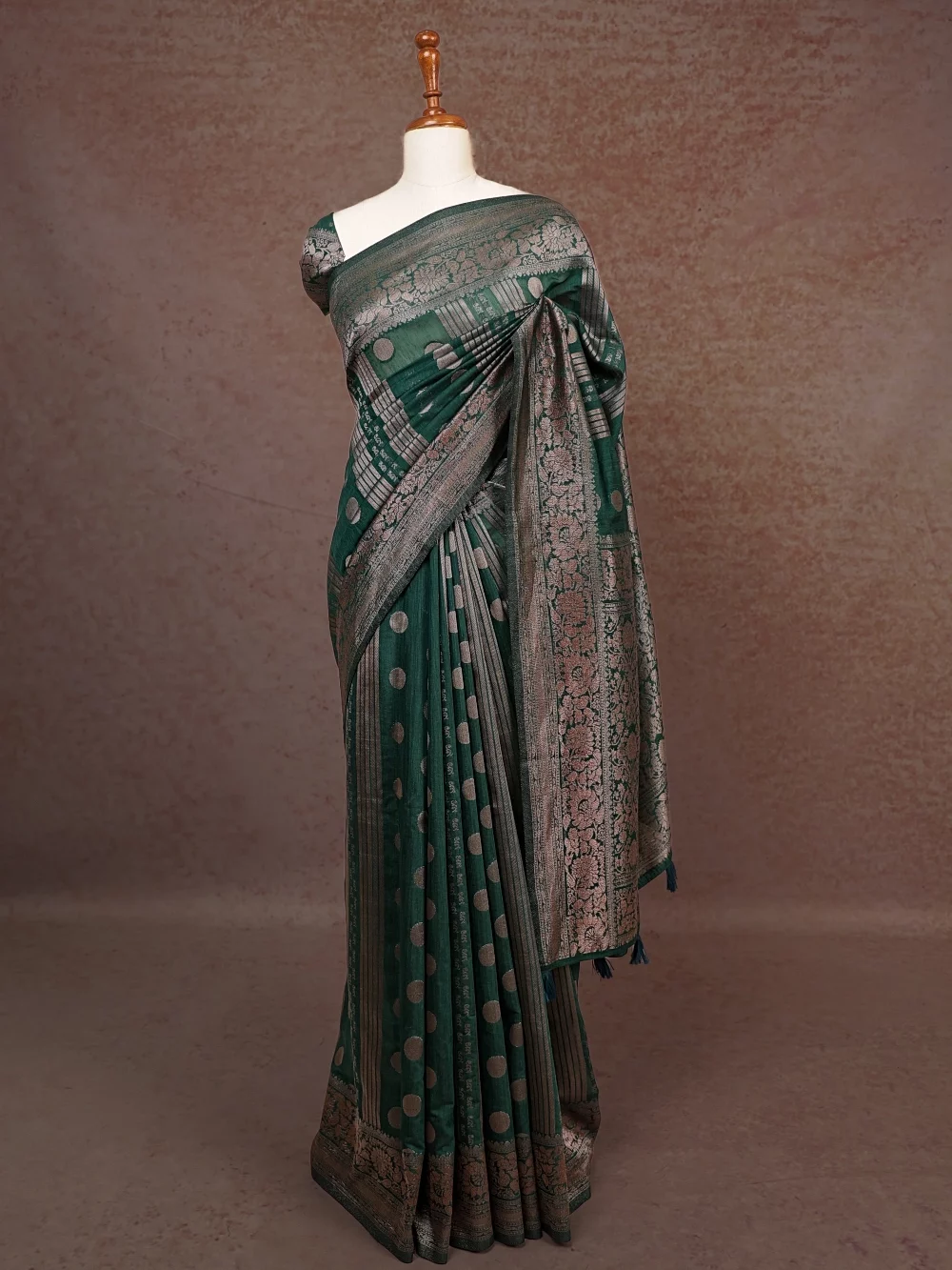 Bottle Green Semi Linen Saree