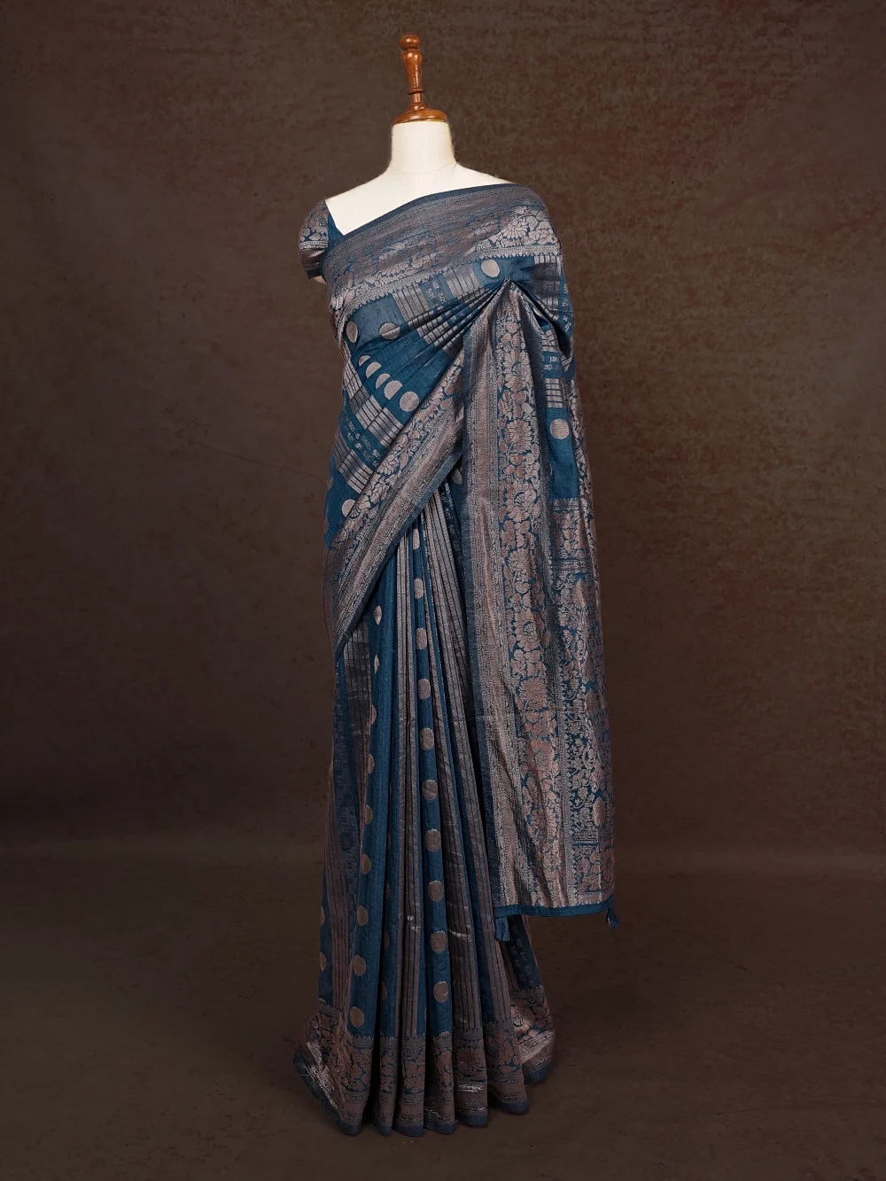 Peacock Blue Semi Banarasi Saree
