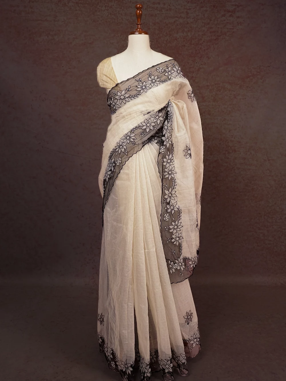 Cream Semi Jute Saree
