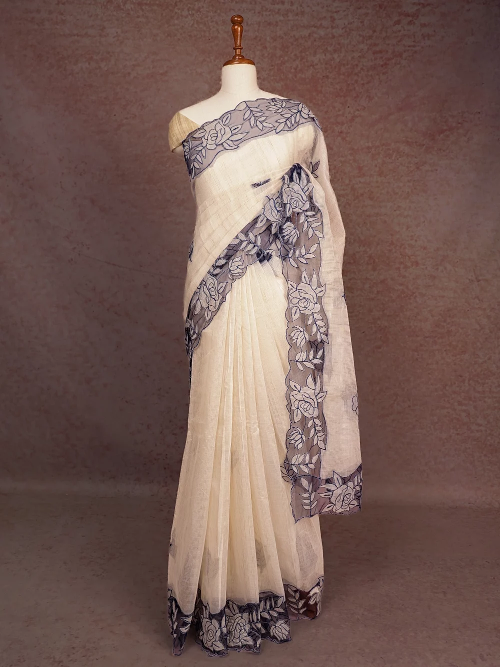 Cream Net Kota Saree