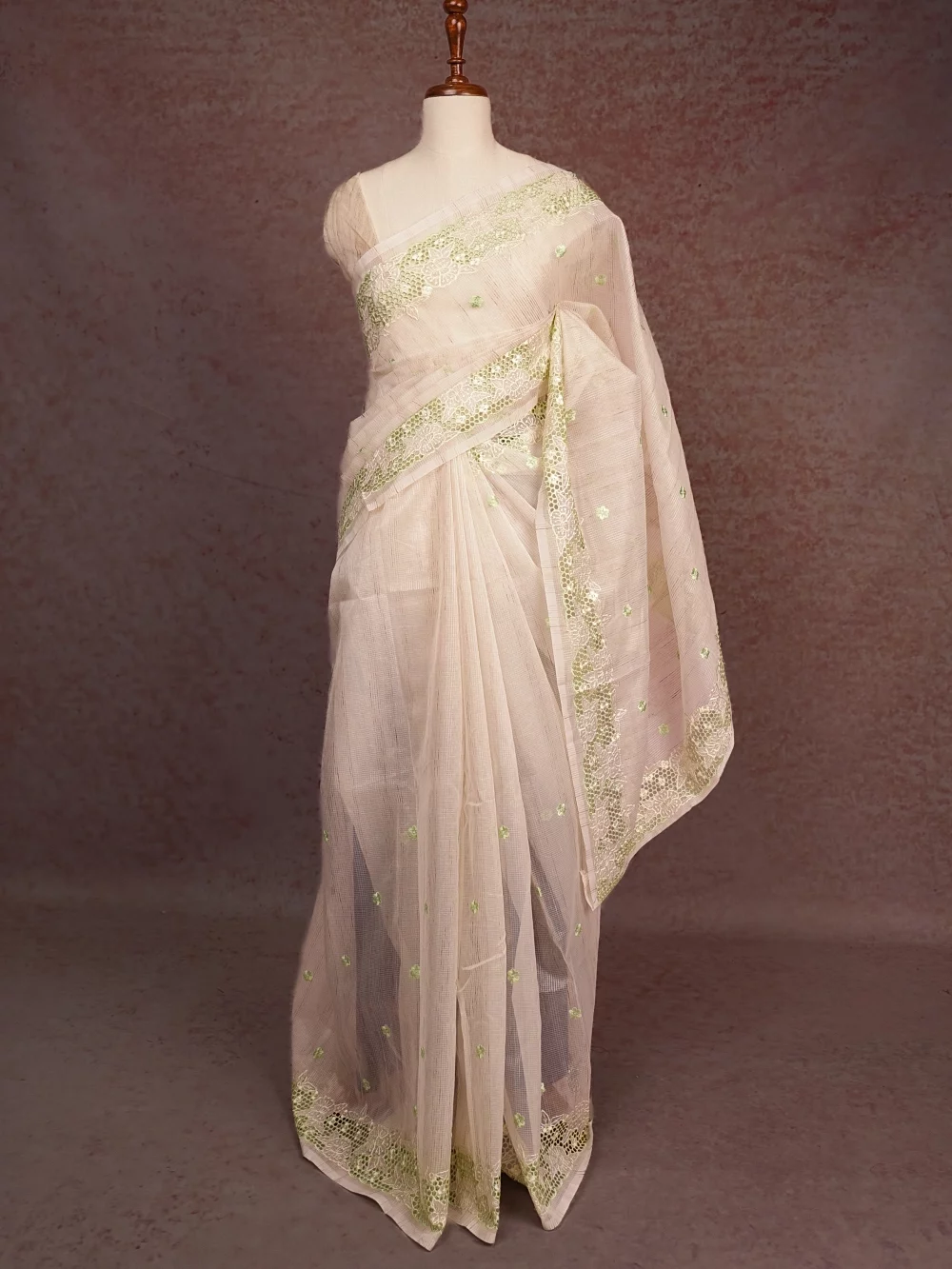 Cream Net Kota Saree