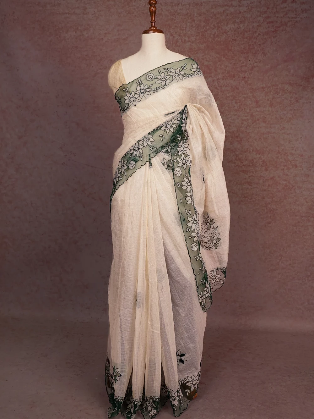 Cream Net Kota Saree