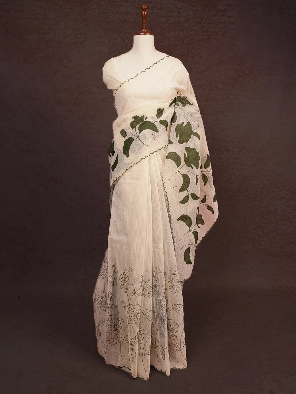 Cream Net Kota Saree