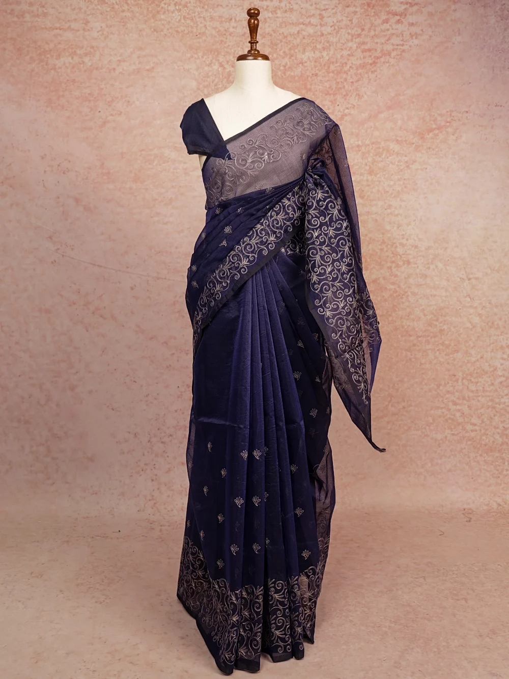 Navy Blue Net Kota Saree