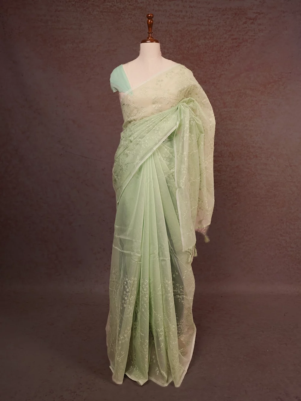 Pista Green Net Kota Saree