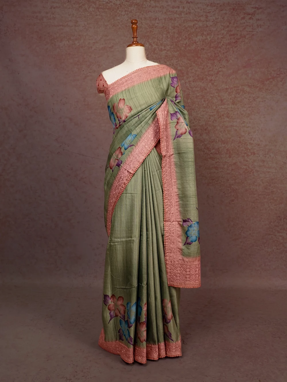 Pastel Green Tussar Jute Saree