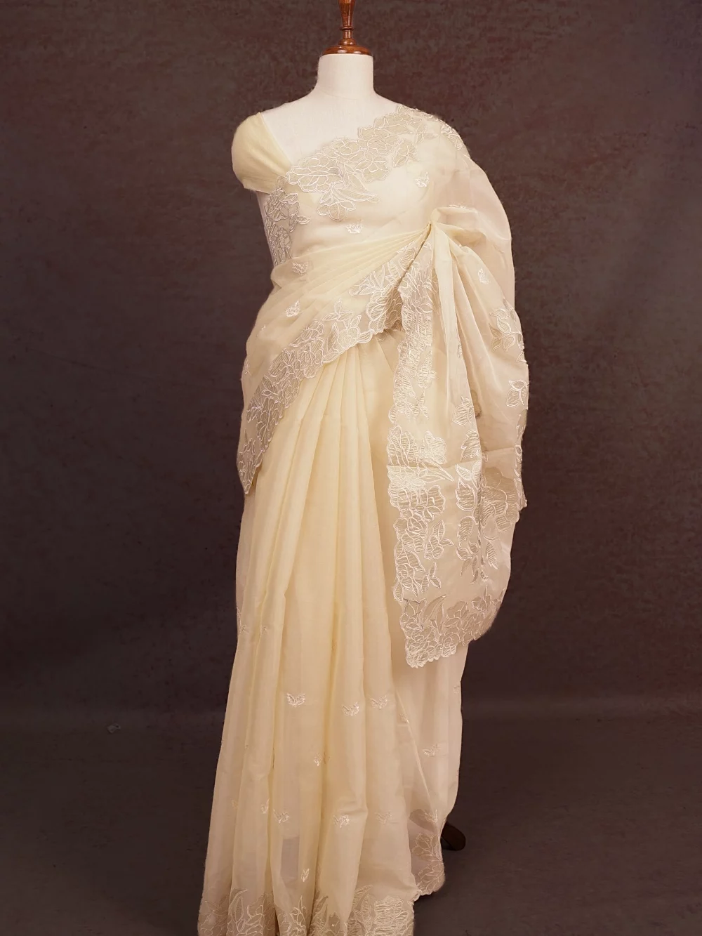 Cream Semi Organza Saree