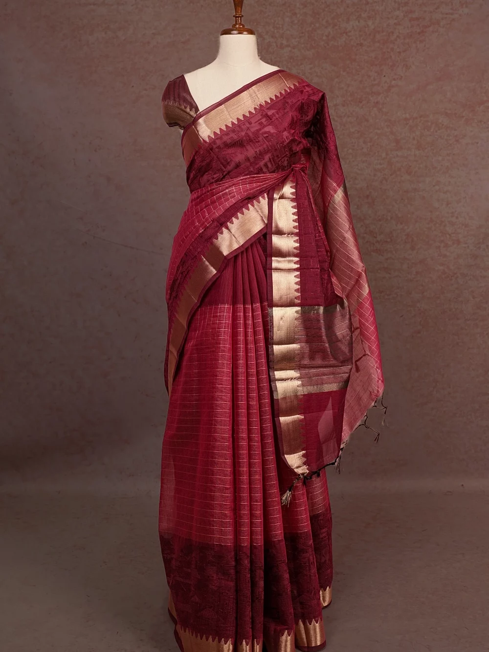 Beetroot Colour Cotton Silk Saree