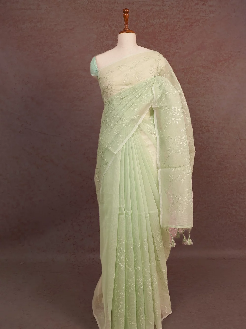 Pista Green Net Kota Saree