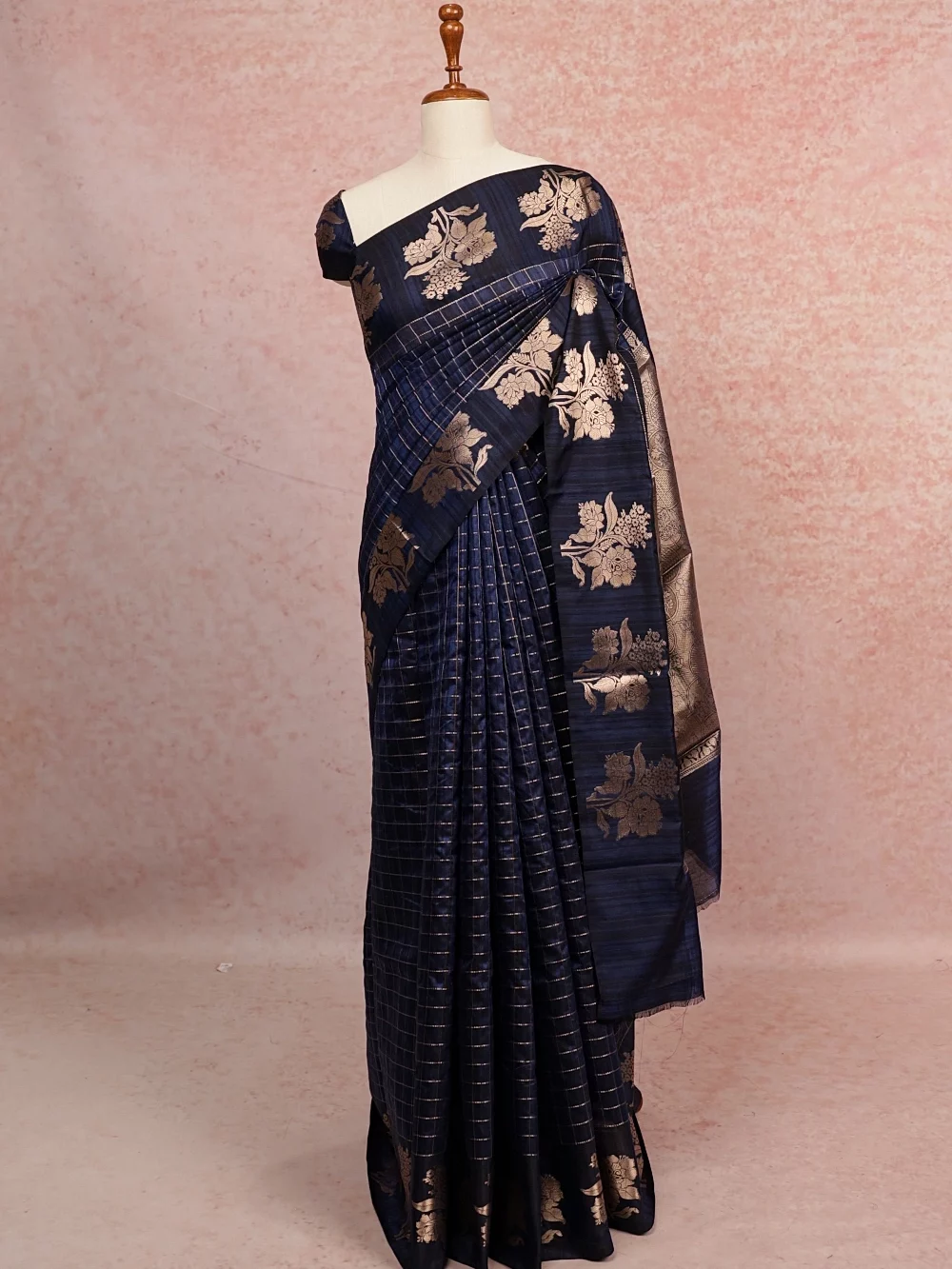 Navy Blue Cotton Silk Saree