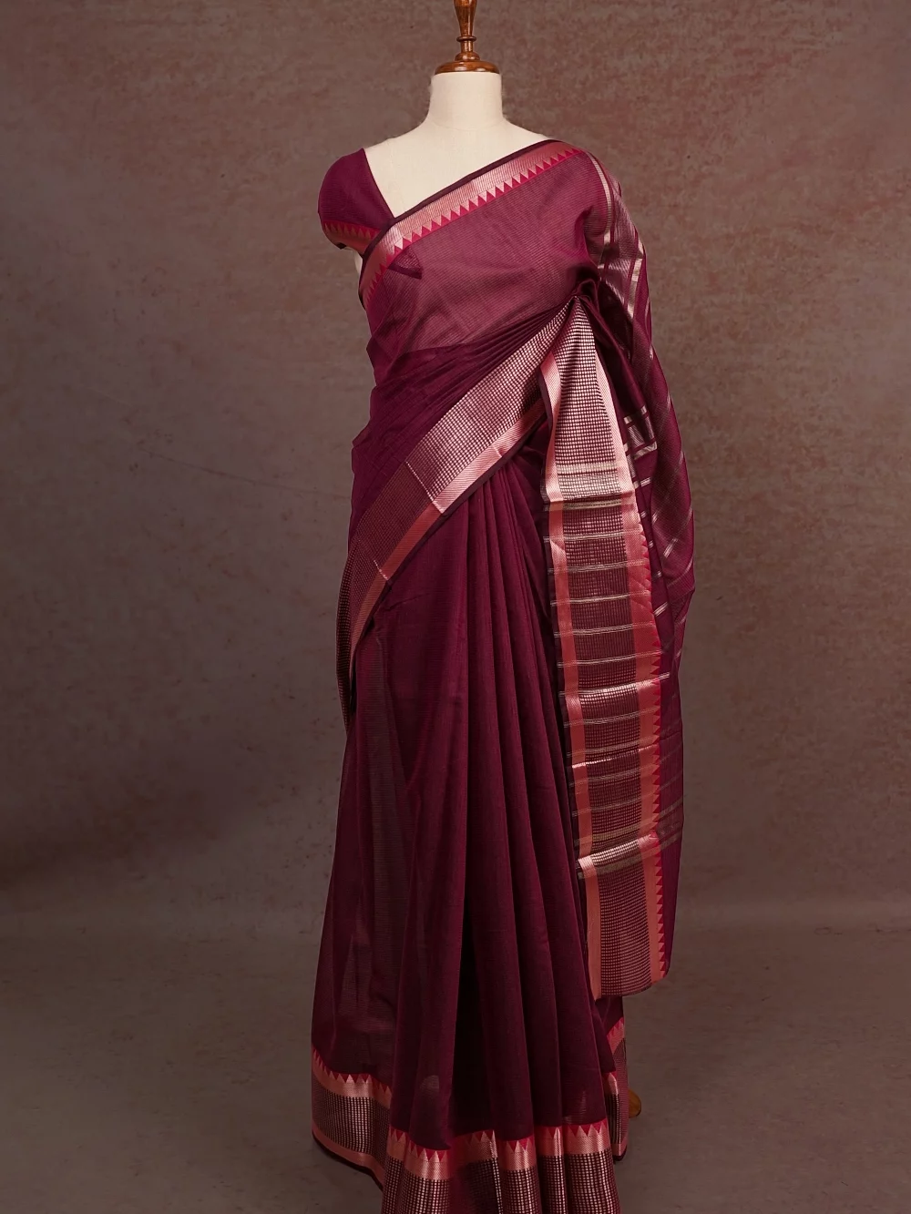 Magenta Purple Cotton Silk Saree