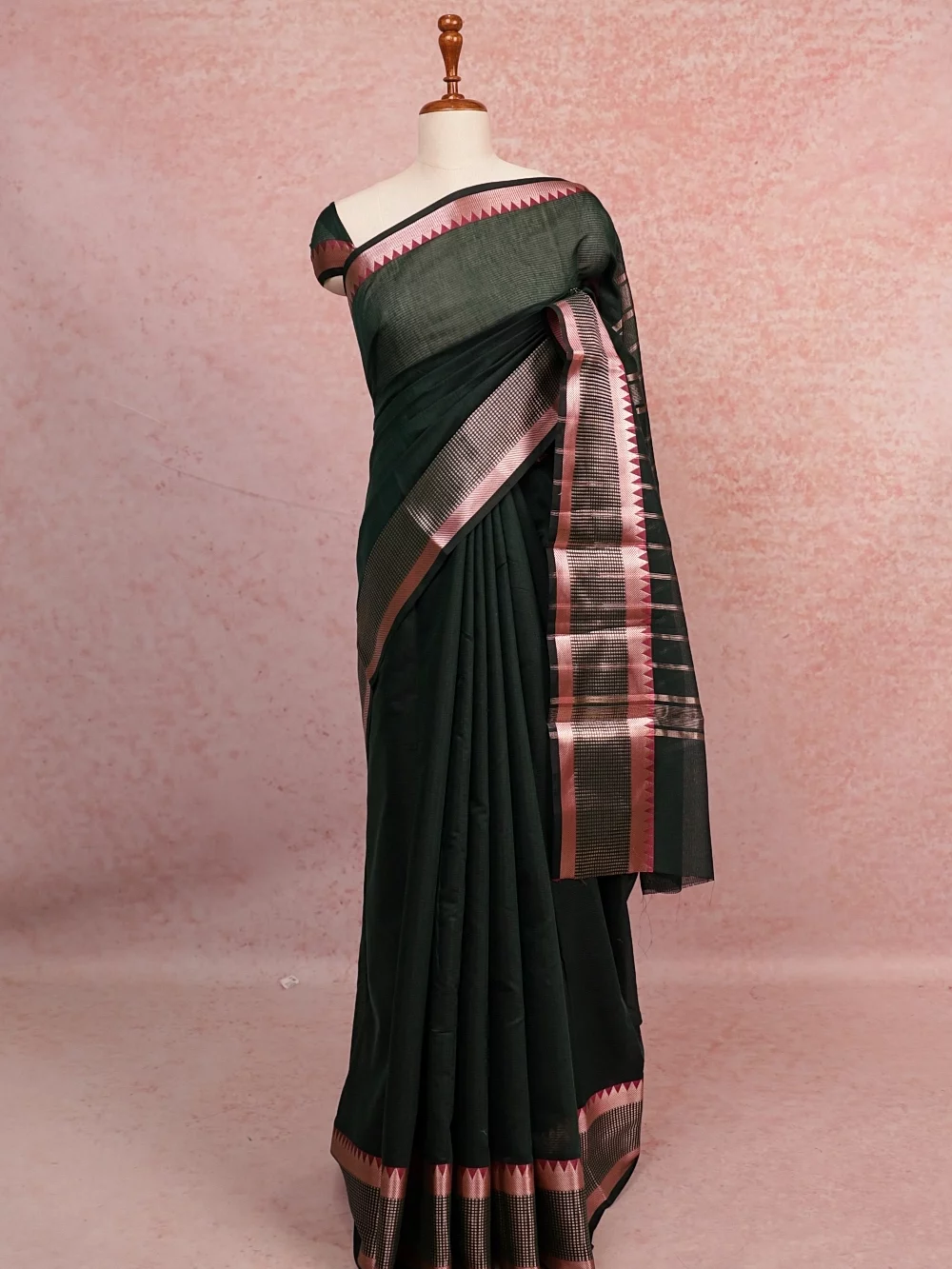 Bottle Green Cotton Silk Saree