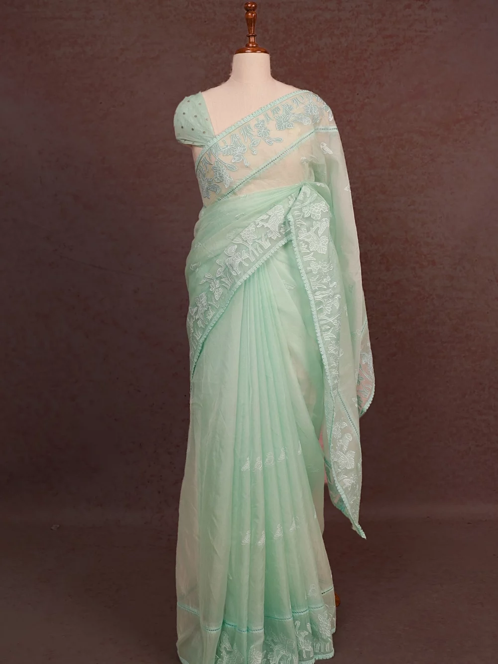 Pista Green Semi Organza Saree