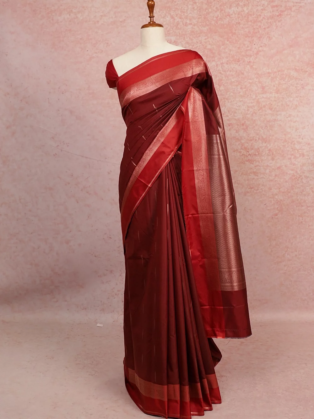 Deep Maroon Semi Kanchi Soft Silk Saree