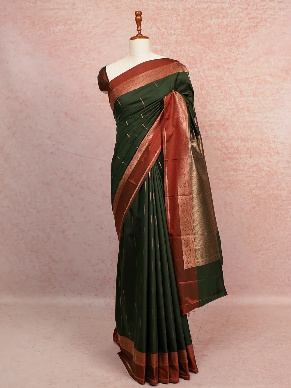 Bottle Green Semi Silk Saree