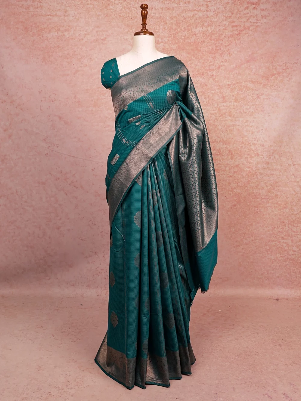 Peacock Green Colour Semi Silk Saree