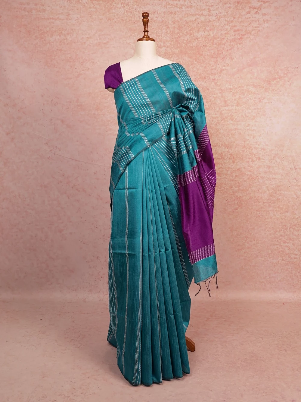 Teal Green Semi Tussar Saree