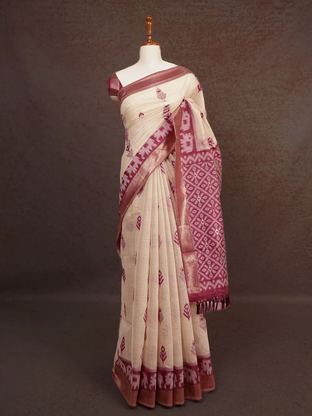 Cream Semi Jute Saree