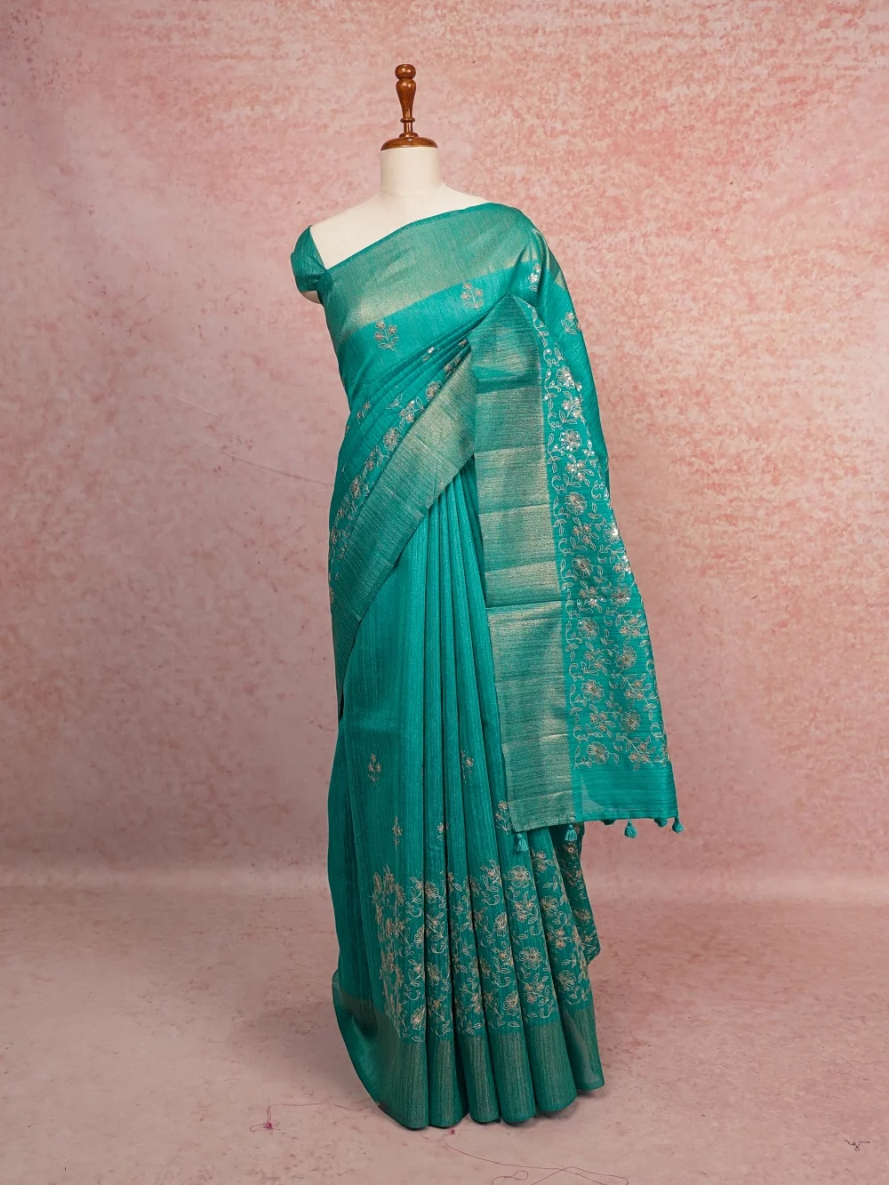 Sapphire Green Semi Jute Saree