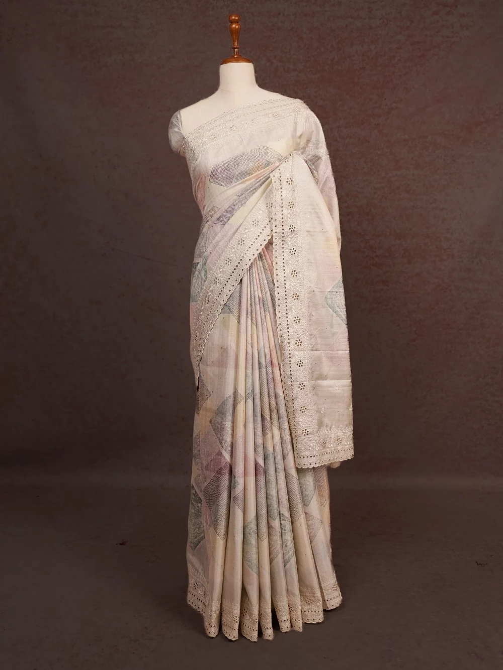 Light Grey Semi Tussar Saree