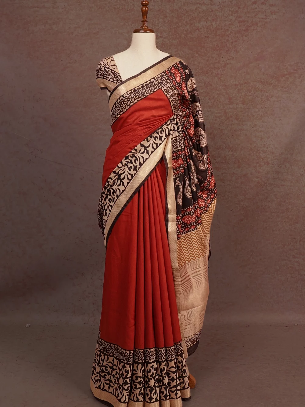Brick Orange Semi Chanderi Silk Saree