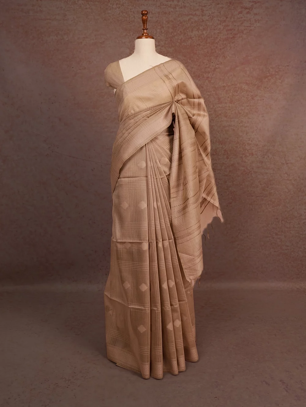 Dark Cream Semi Tussar Saree