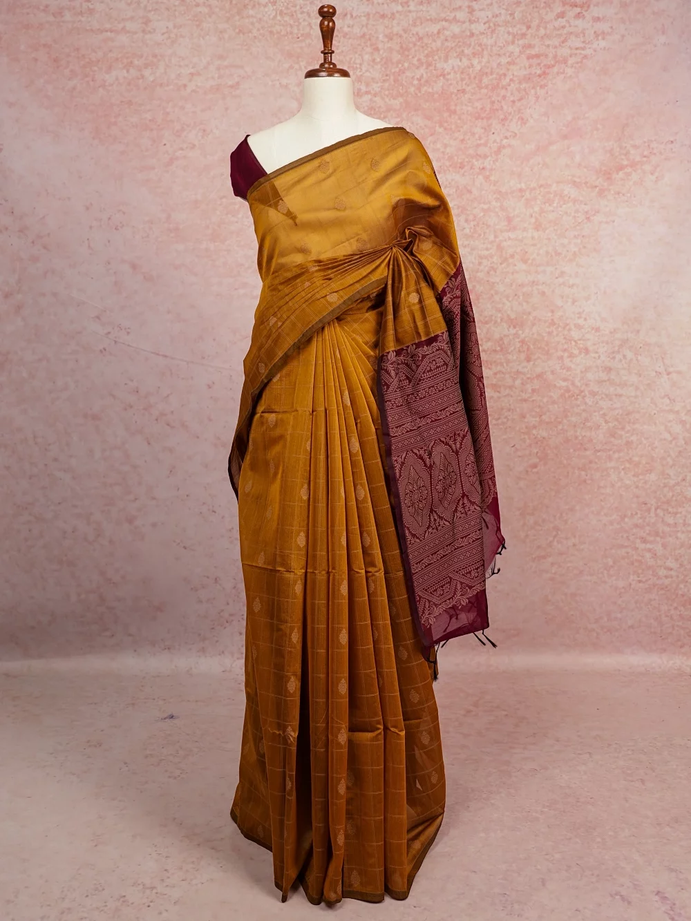 Mustard Yellow Cotton Silk Saree
