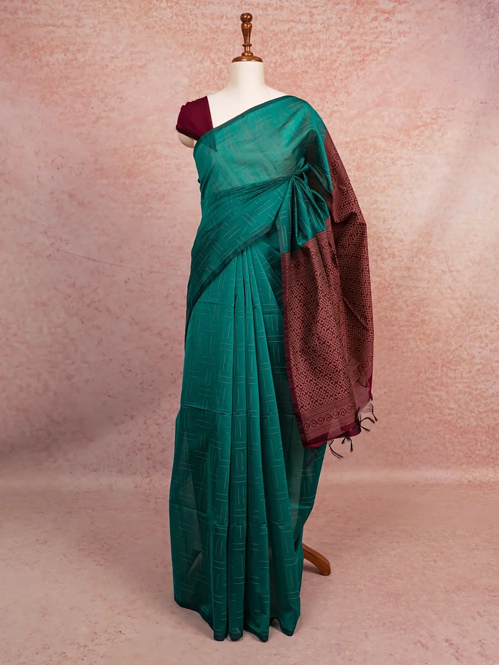 Dark Sapphire Green Cotton Silk Saree