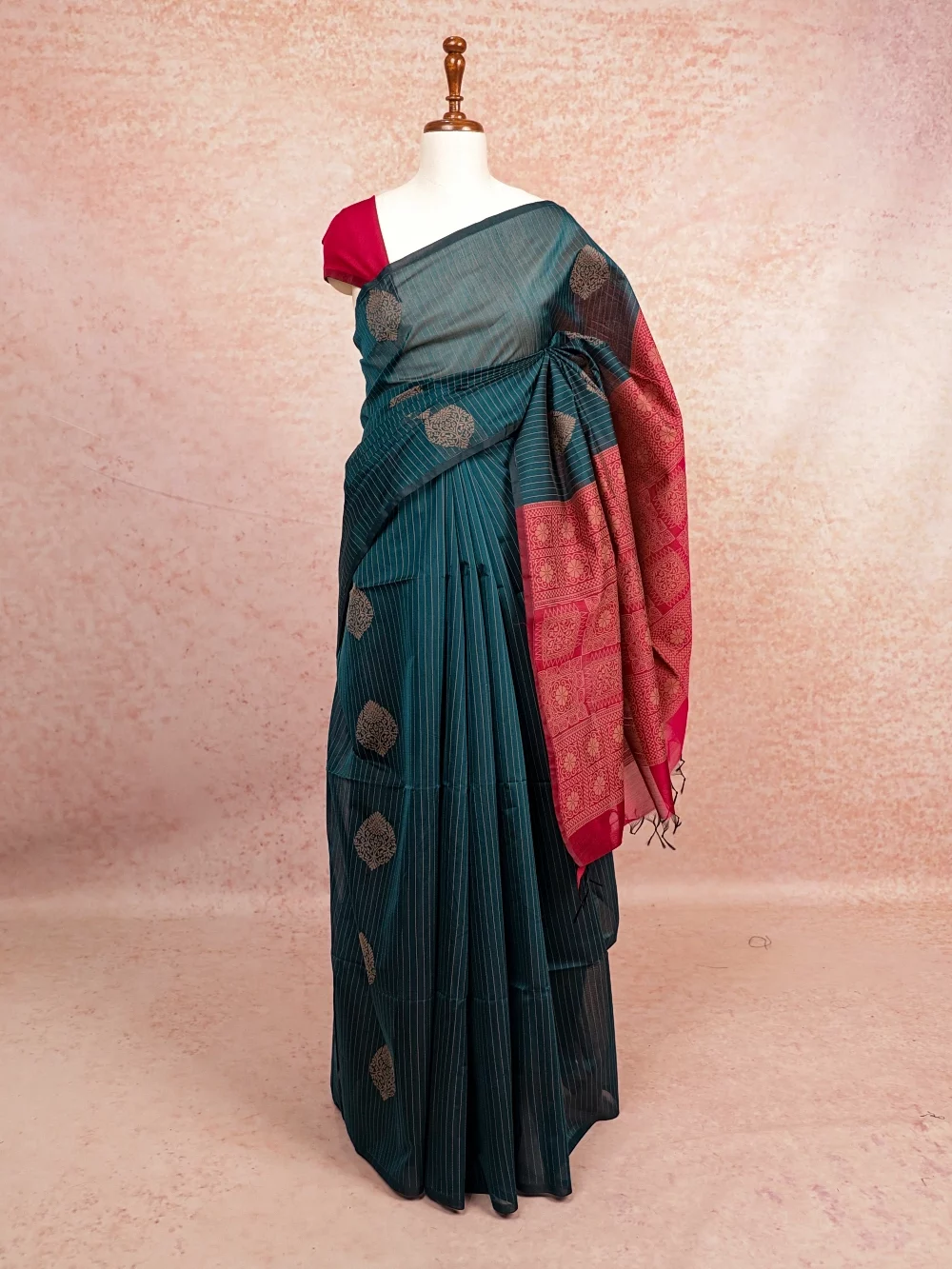 Peacock Blue Cotton Silk Saree