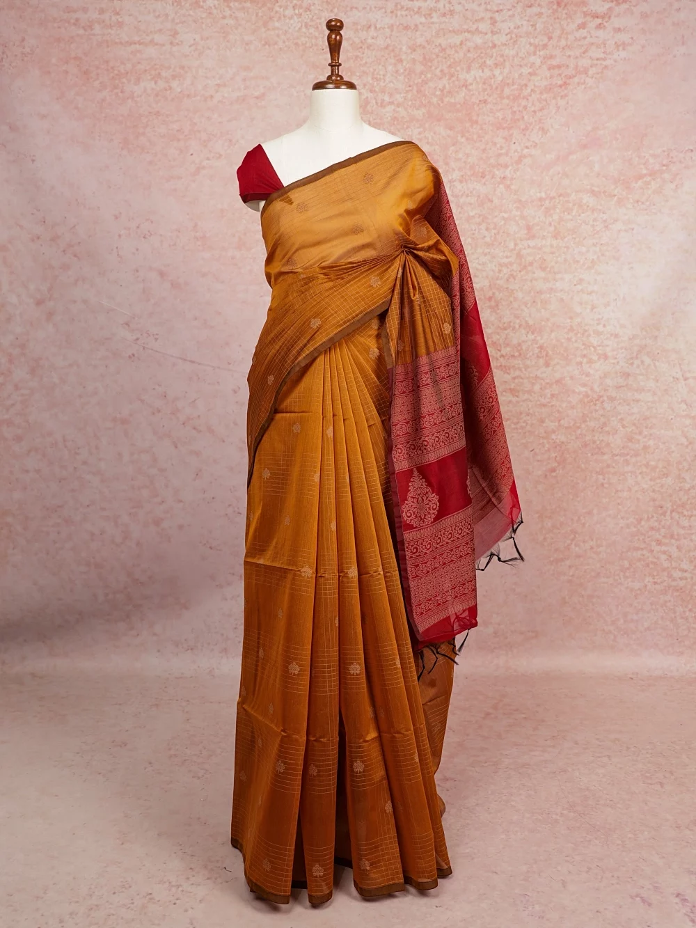Mustard Yellow Cotton Silk Saree