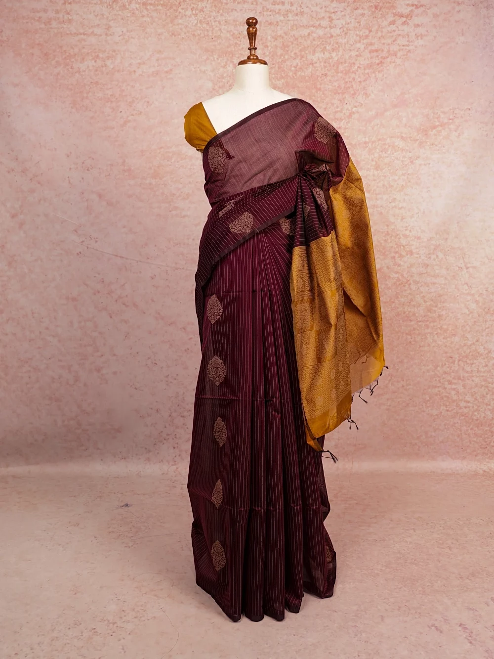 Wine Red Cotton Silk Saree