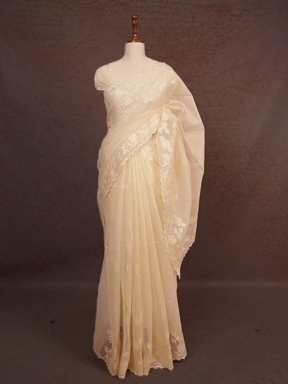 Cream Net Kota Saree