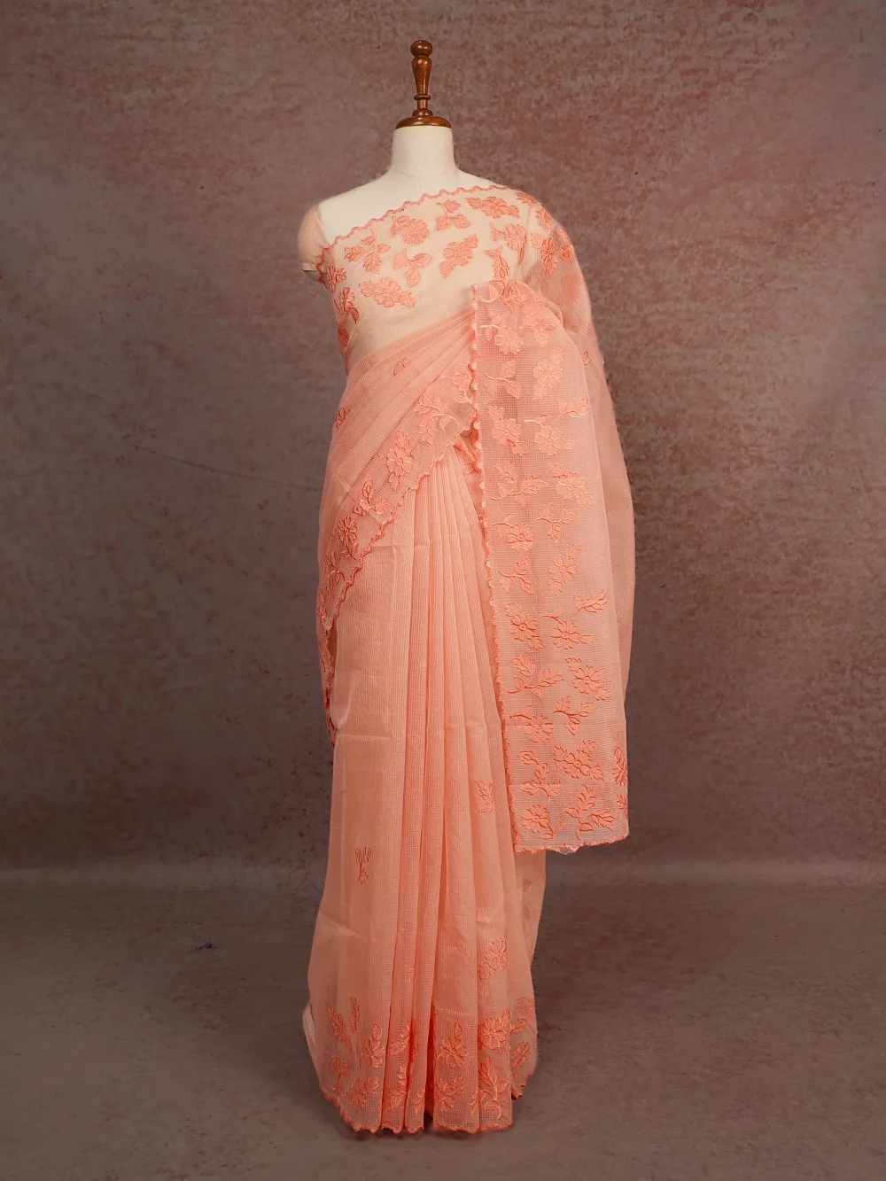 Peach Net Kota Saree