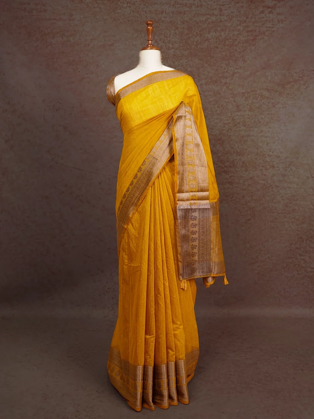 Mustard Yellow Semi Silk Saree
