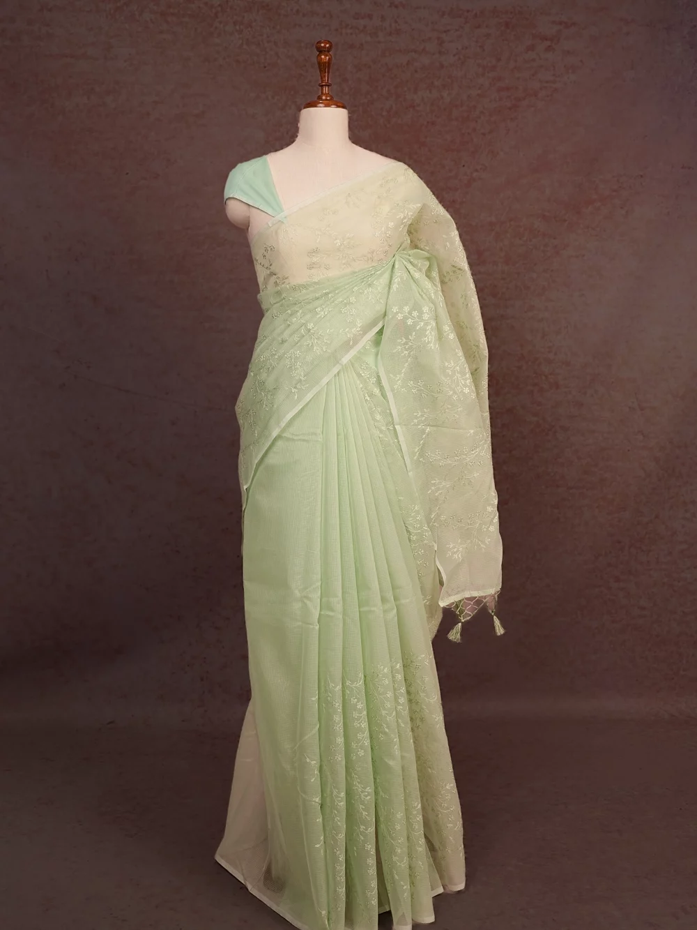 Pista Green Net Kota Saree