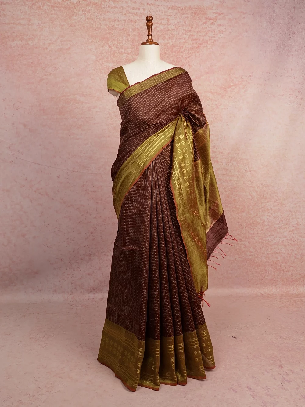 Brown Semi Tussar Saree
