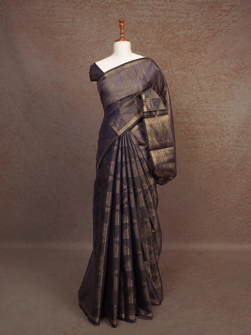 Navy Blue Semi Tussar Saree