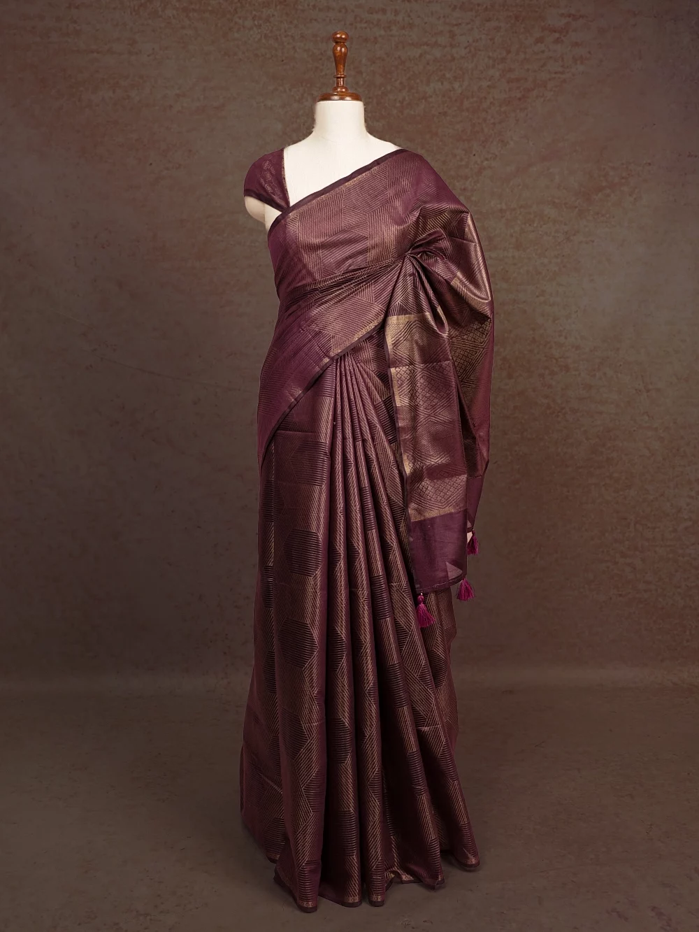 Grape Wine Semi Tussar Silk Saree